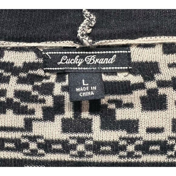 Lucky Brand Women Black / Beige Waterfall Wrap Open Cardigan Sweater Size Large - Picture 7 of 13